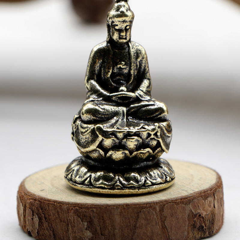 纯黄铜实心观音随身菩萨佛像摆件迷你坐莲释迦牟尼随身禅意小铜佛