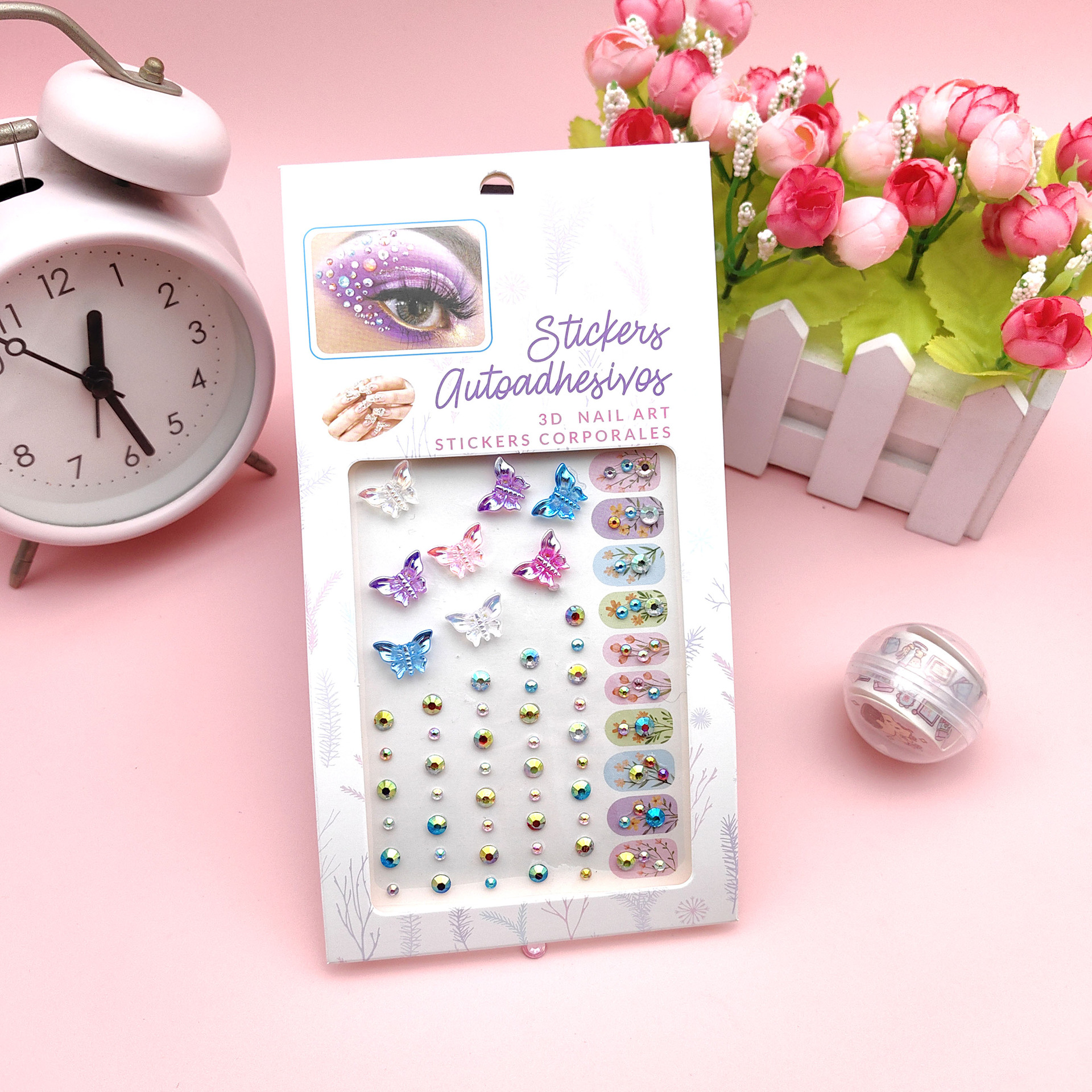 Butterfly Diamond Eye Makeup Stickers Eye Diamond Nail Stickers Facial Decoration Pearl Eye Makeup Jewelry Children Stage Rhinestone Stickers