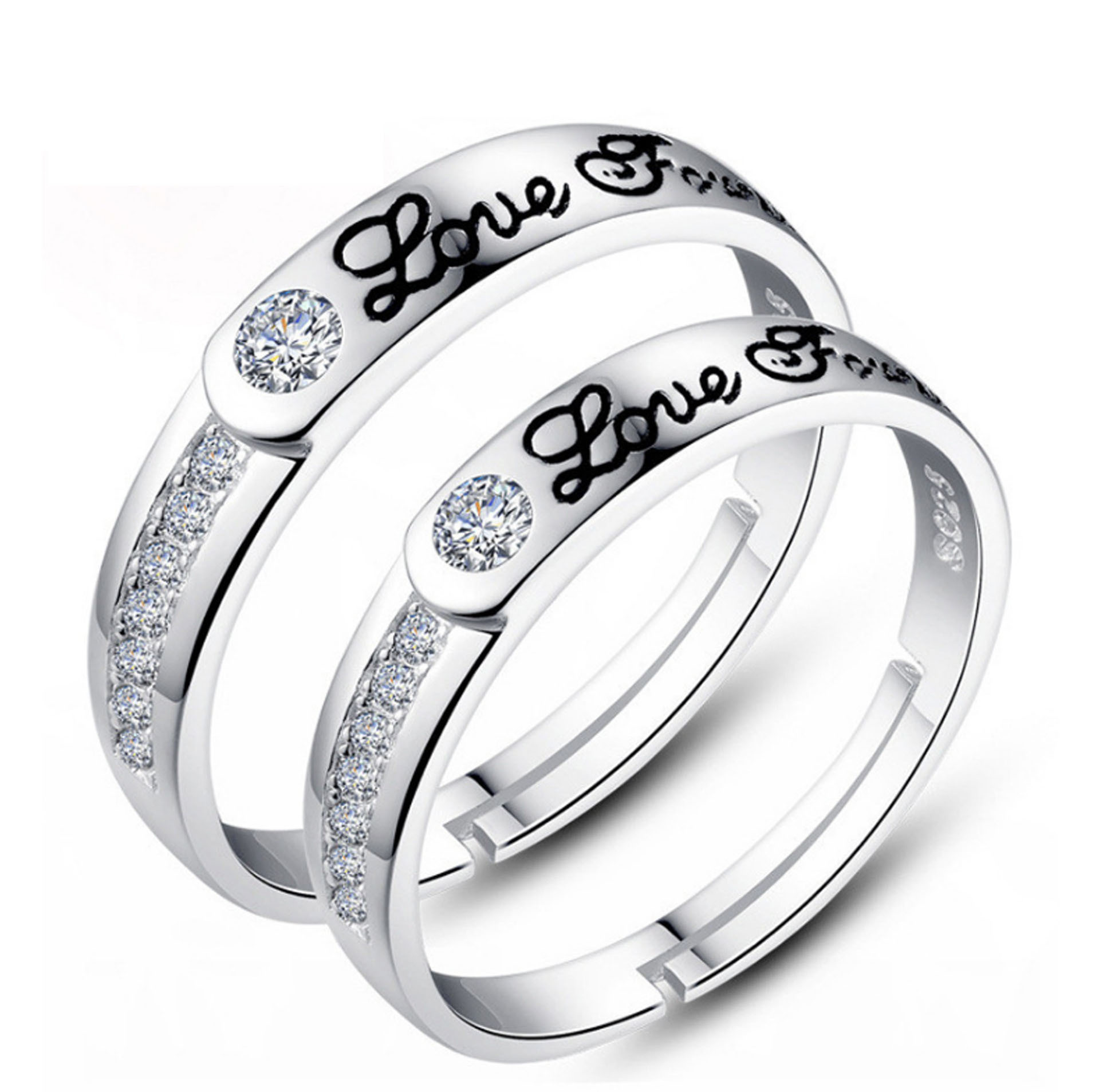 情侣戒指银饰品设计韩版开口指环结婚钻戒皇冠戒指锆石戒指女批发