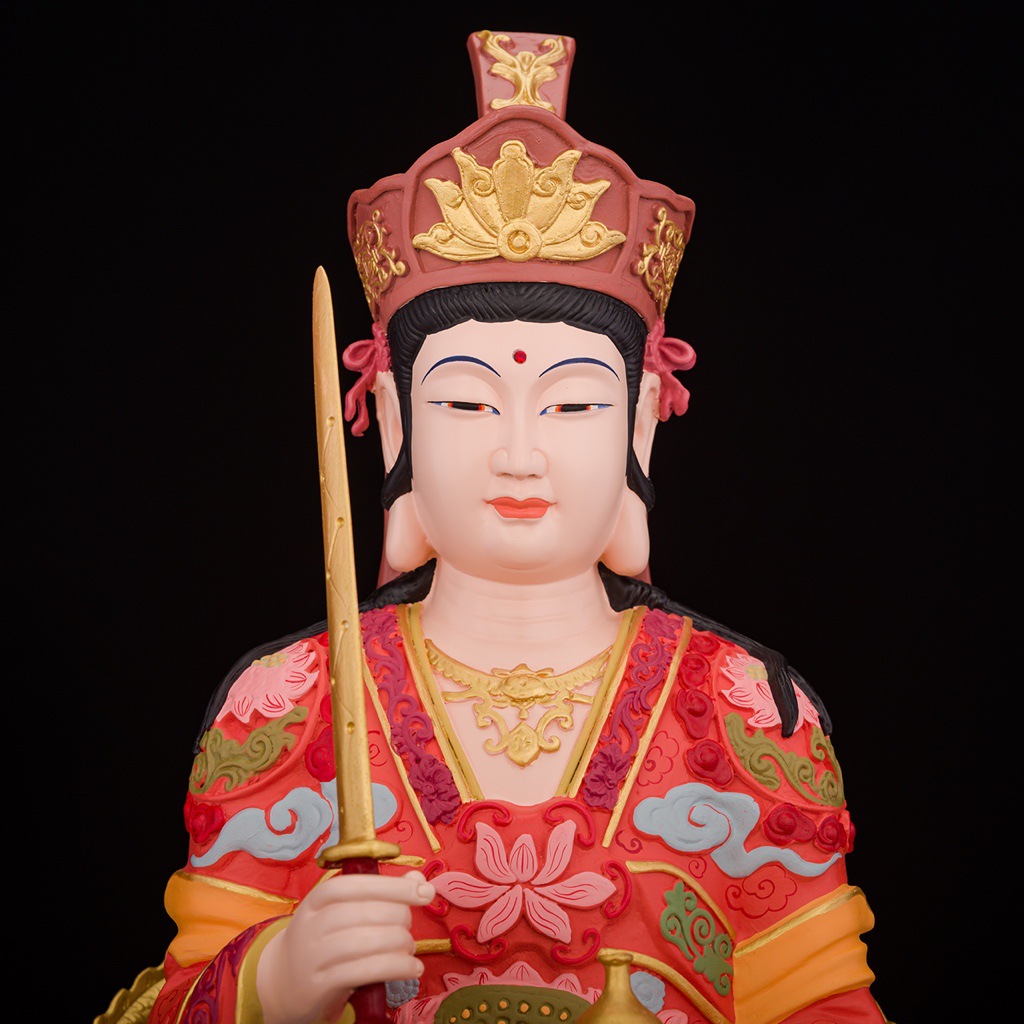 台湾盛凡唐彩九天玄女佛像批发铜艺品家居供奉道教黄铜家居摆件