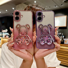 适用iPhone16闪粉手机壳流沙暴力熊苹果14软胶防摔保护套15ProMax