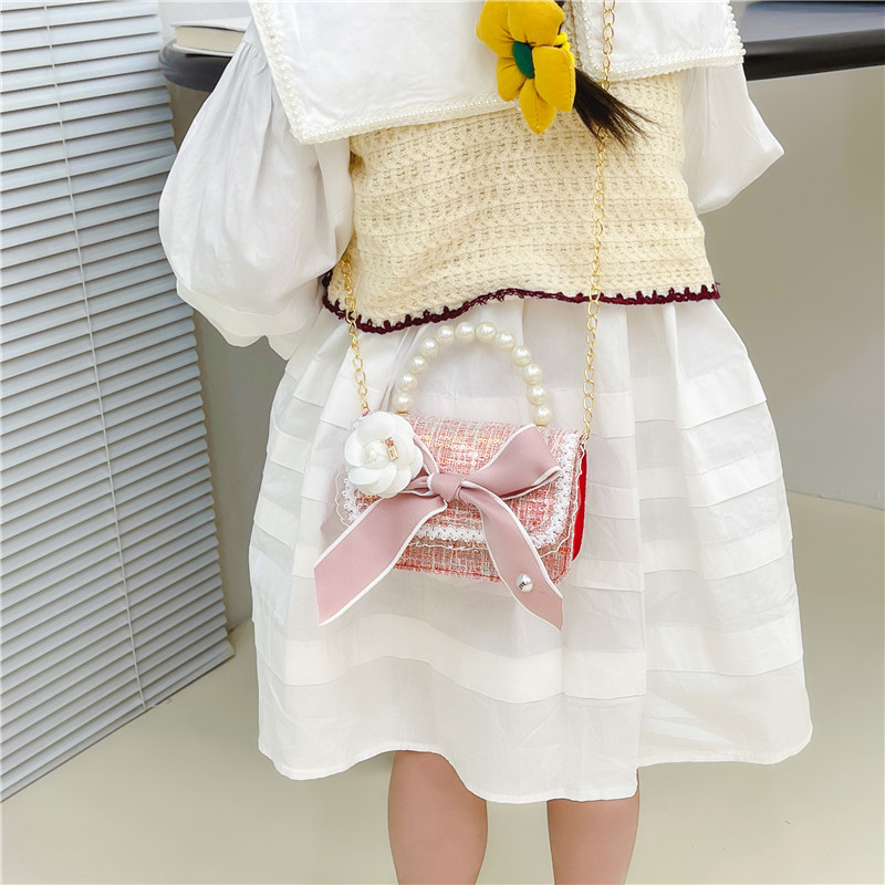 Korean Style Kid's Handbag Classic Style Flower Crossbody Bag for Girls Mini Chain Small Square Bag Trendy One-Shoulder Backpack