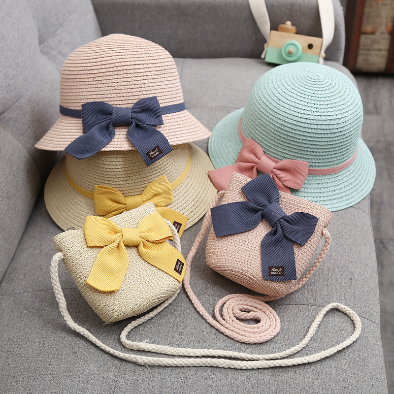 Children's Sunshade Hat Girls' Spring and Summer New Straw Hat Coin Purse Baby Sun-Proof Beach Hat Sun Bucket Hat