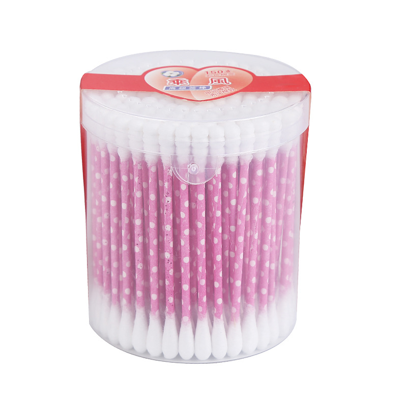 Disposable Double-Headed Makeup Cotton Swab Pink Paper Stick Medical Cotton Swab Transparent Barrel Travel Cleaning Portable Cotton Swab