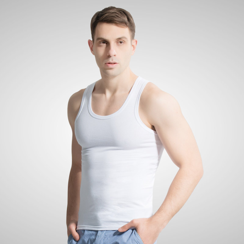 林莺鸟白色紧身跨栏背心男修身型弹力运动纯棉男吊带背心青年夏季