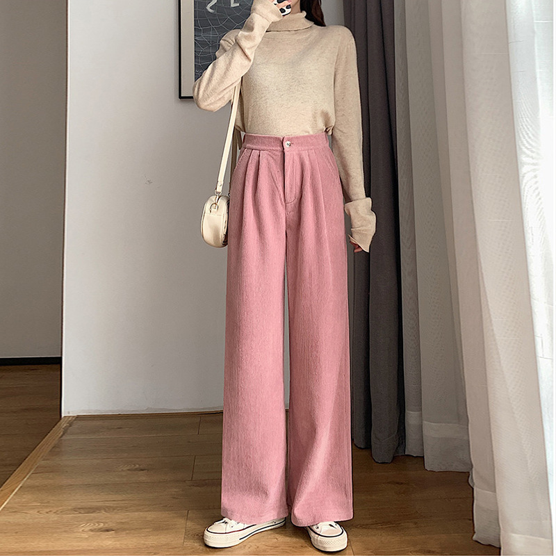 跨境外贸爆款大码灯芯绒裤子ins女装休闲百搭阔腿裤时尚直筒长裤