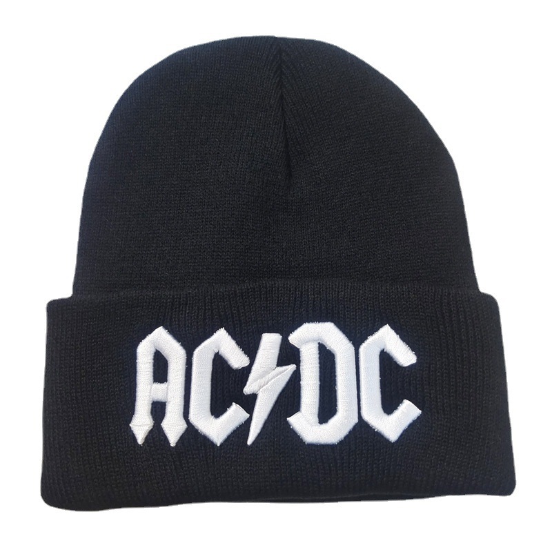 Cross-Border Rock Band ACDC Letter Embroidery Knitted Hat European and American Woolen Cap Men's and Women's Hip Hop Warm Hat Sleeve Cap