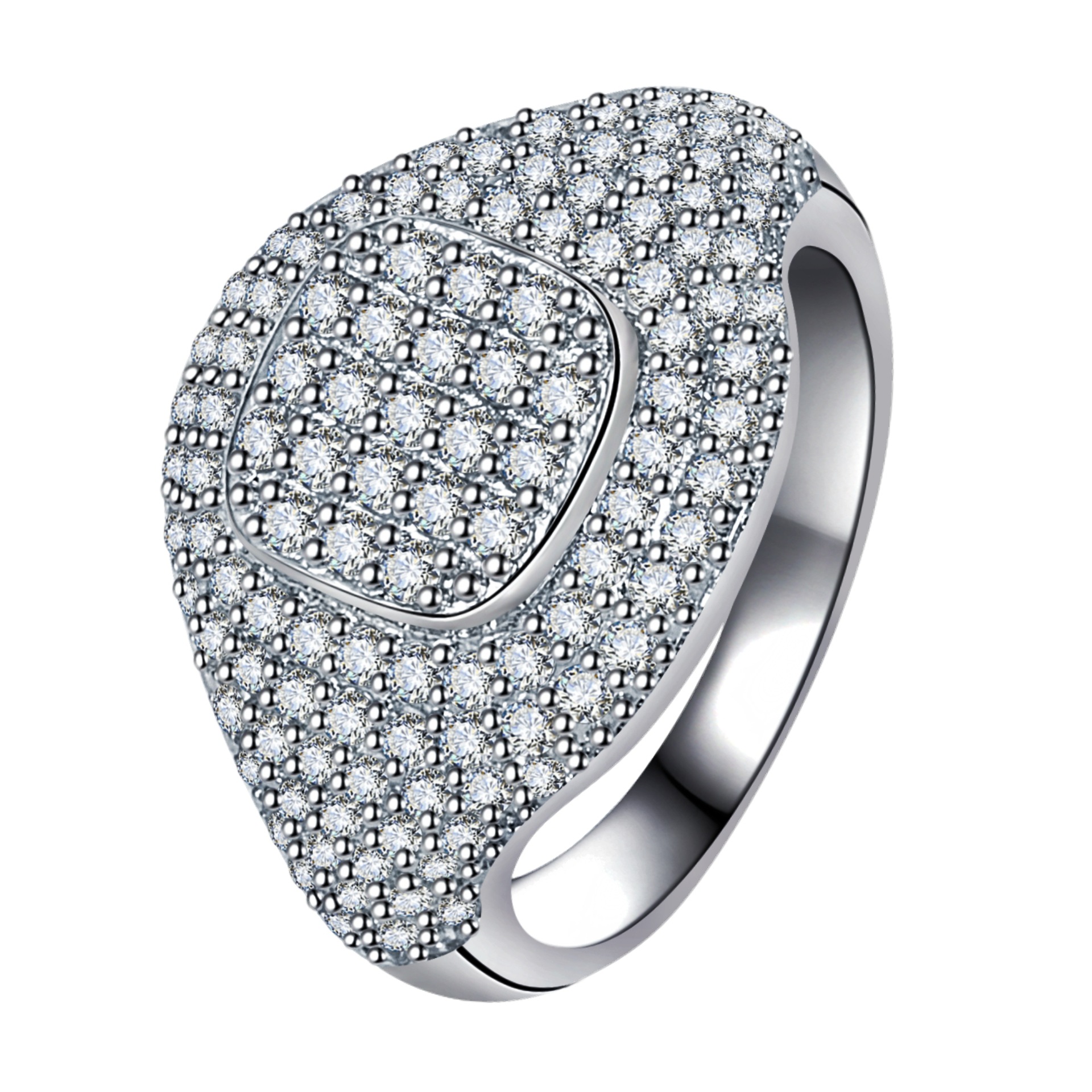 豪华高贵方包微镶锆石满钻戒指 宽版夸张欧美豪镶高级感戒指首饰