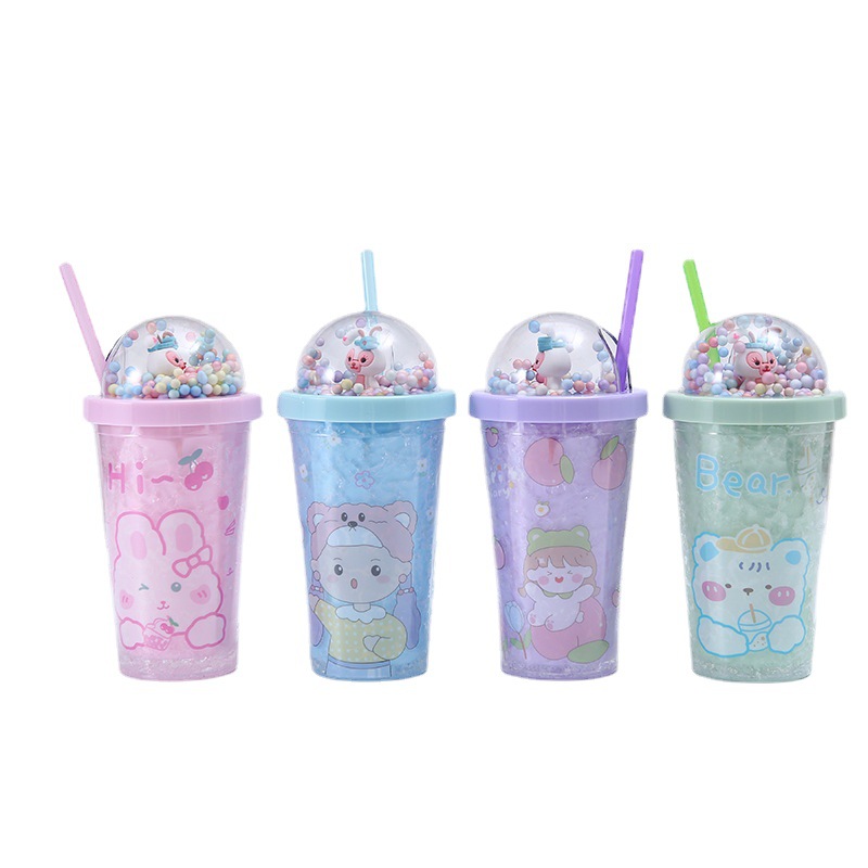 Popular Creative Double-Layer Plastic Cup Girls Couple Summer Ice Glass Handy Plastic Sippy Cup Gift Wholesale