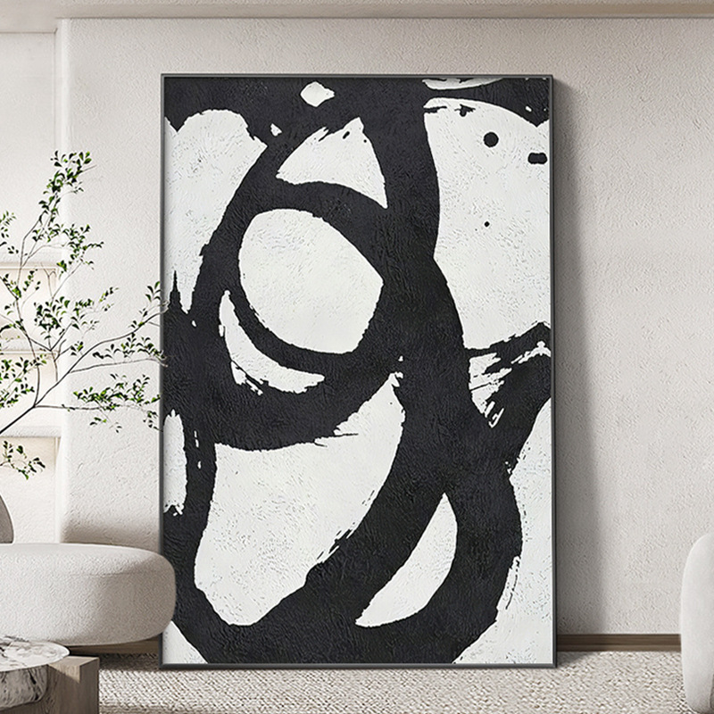 现代简约抽象黑白装饰画玄关走廊壁画工业风卧室样板房大幅落地画