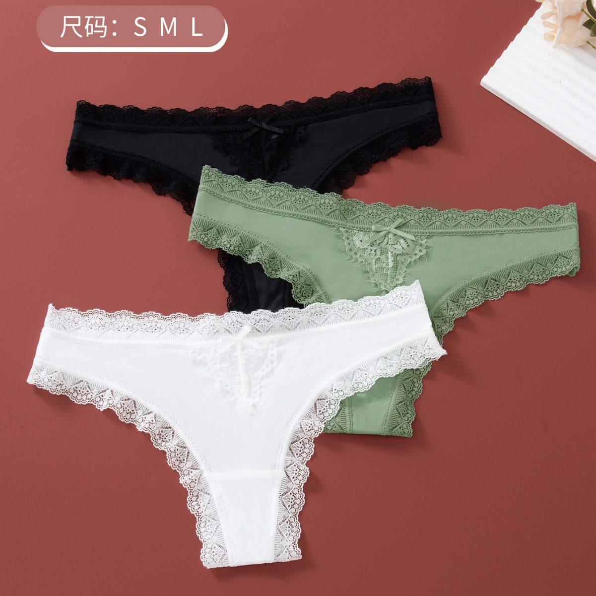 2024跨境新款蕾丝边少女低腰三角裤欧美内裤舒适性感大码t裤丁裤