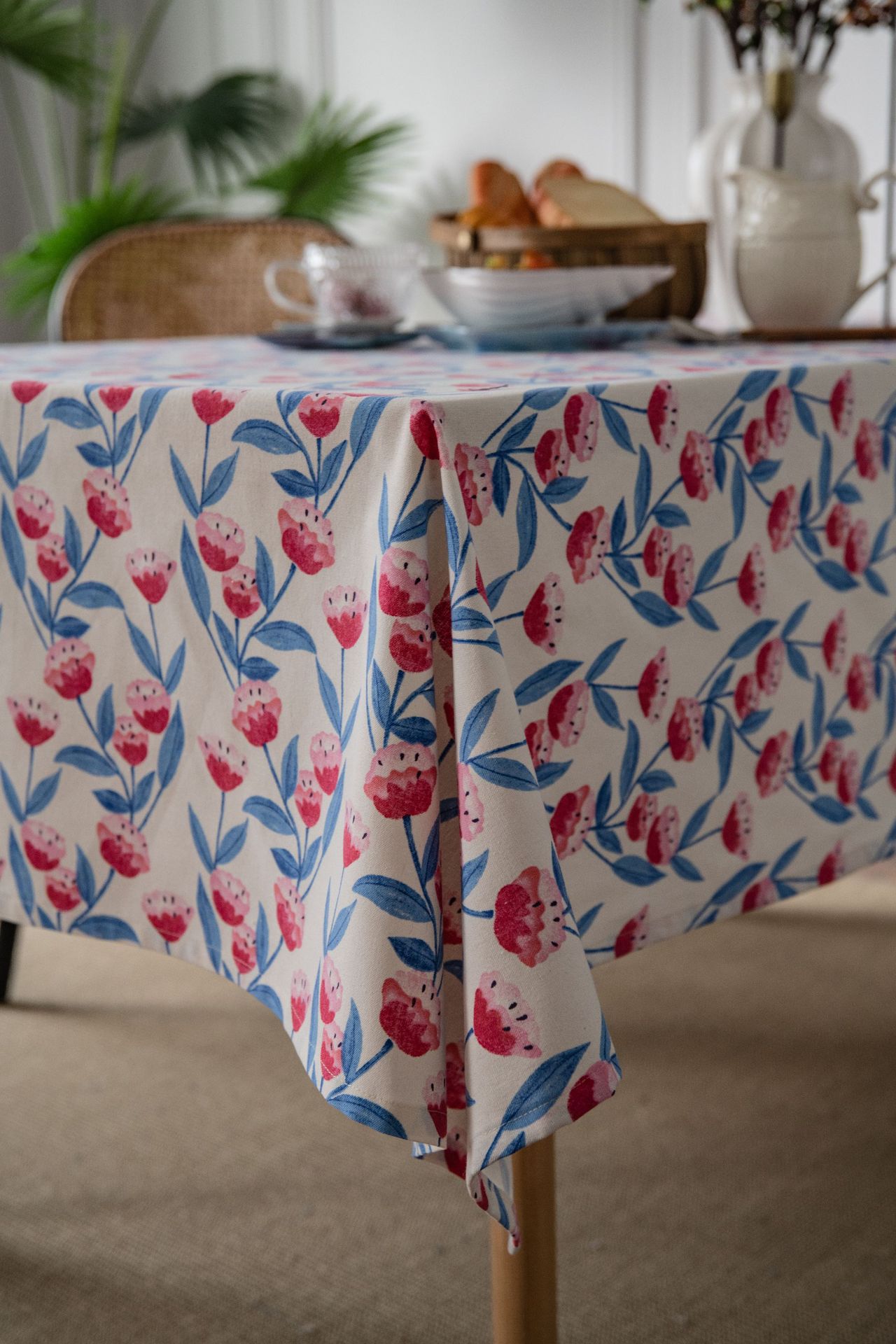 伊缦琪韵桌布碎花田园印花粉色花朵棉麻餐桌布餐厅厨房布艺长方形