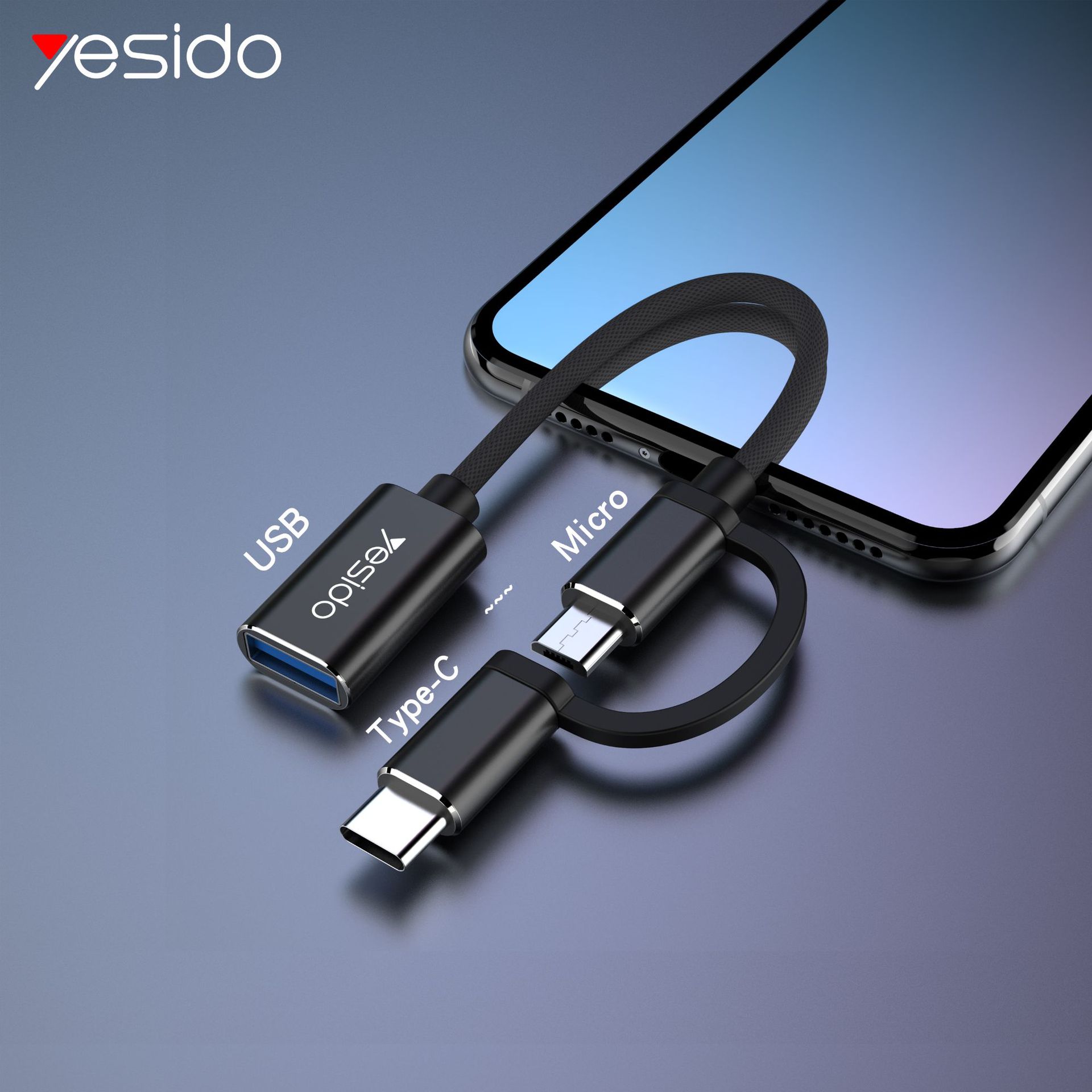 yesido二合一otg转接头适用华为type-c安卓转usb转接线u盘转接器