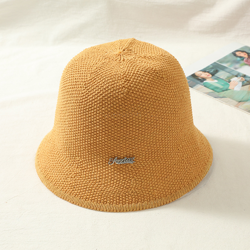 2023 New Hat Women's Summer Hollow Thin Bucket Hat Women's Ins Style Breathable Solid Color Niche Bell Bucket Hat