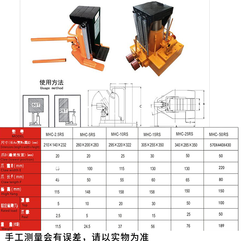 爪式千斤顶5吨液压起道机鸭嘴立式手摇跨顶50t重型起重铝膜千斤顶