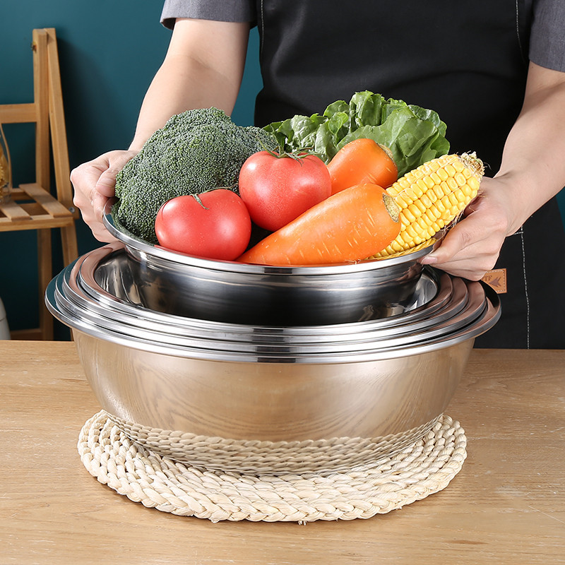 特厚套盆不锈钢盆家用圆形加深加厚盆子厨房和面沥水洗菜盆