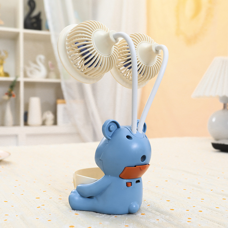 Creative New Cartoon Double-Headed Electric Fan Usb Rechargeable Student Storage Little Fan Bedroom Gift Decoration