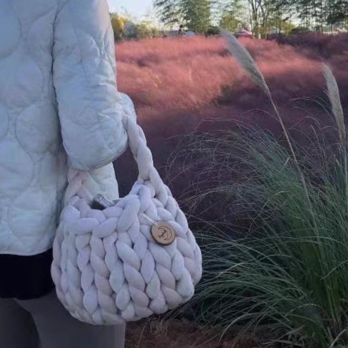 Super Coarse Cashmere Cloth Bag DIY Hand-Woven Crystal Velvet Filling Yarn Postman One-Shoulder Bag Xiaohongshu Korean Style New