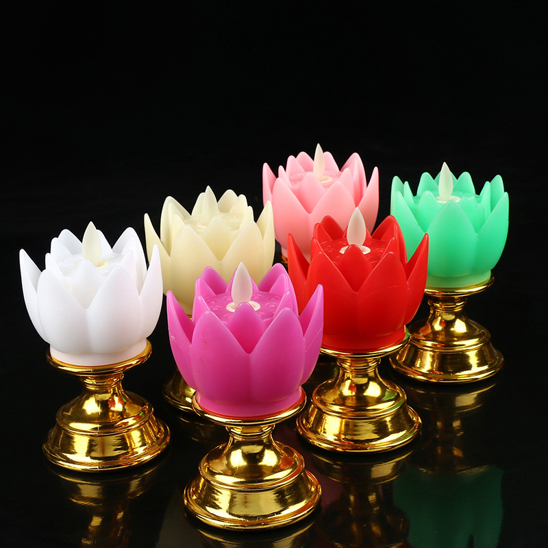 Gold Bottom Colorful Lotus Lights Led Simulation Candle