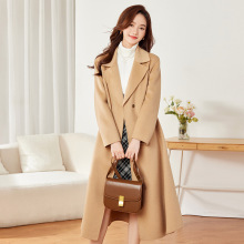 秋冬新款韩版双面羊绒大衣中长款西装领中长款高级感驼色毛呢外套