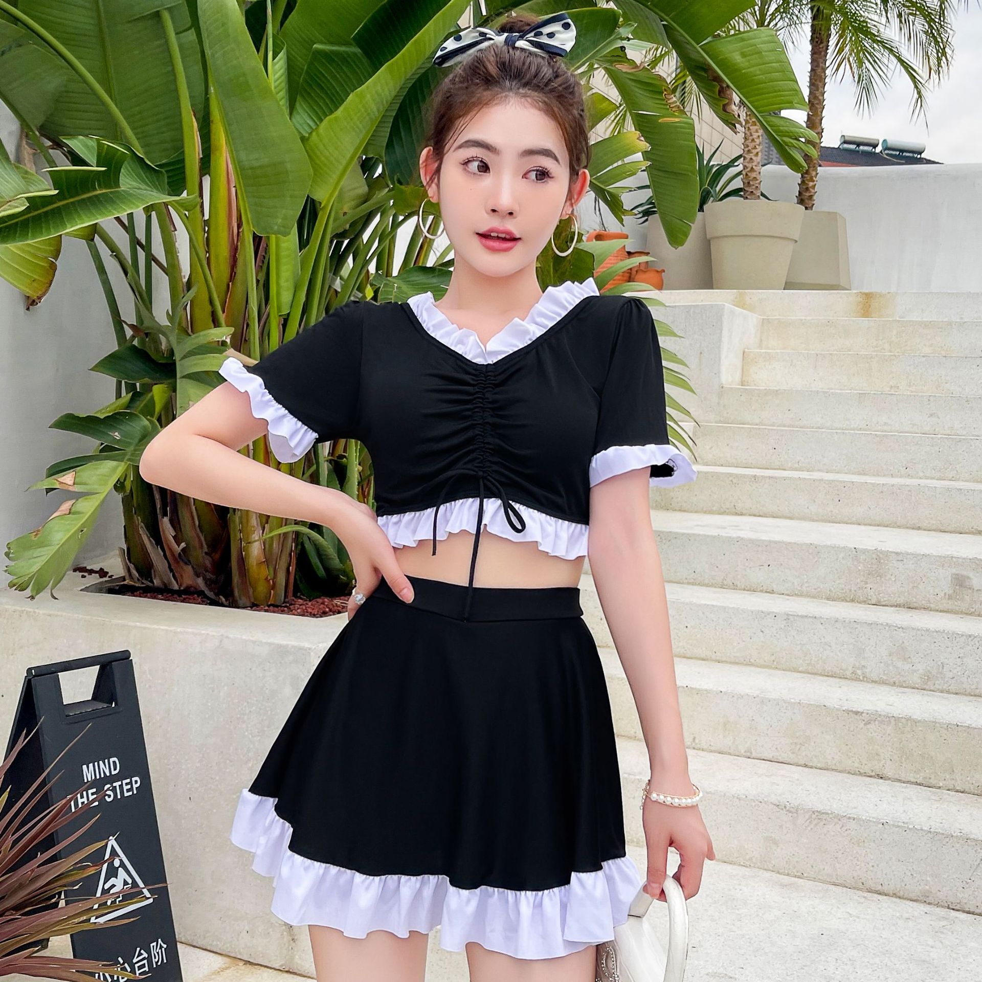 分体泳衣平角带袖