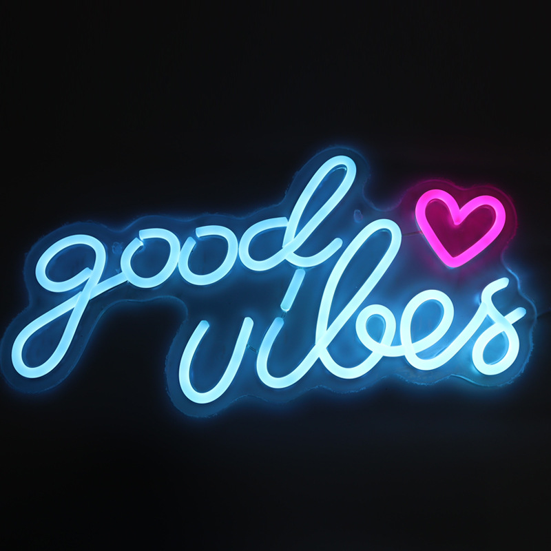 网红霓虹灯牌led跨境背景墙造型装饰灯good vibes英文字母氛围灯