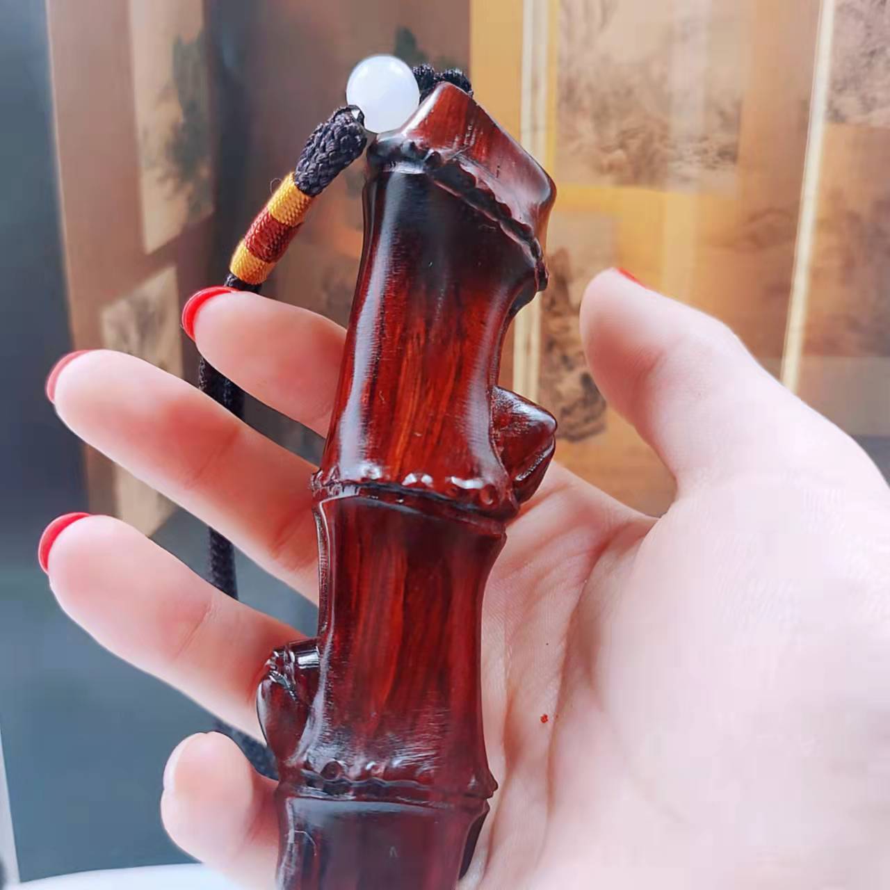 新款犀牛角紫檀木手把件竹节竹子檀木木雕挂件配饰钥匙挂件-阿里巴巴