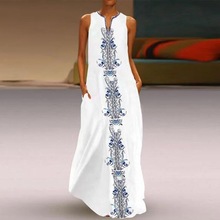 -New Ladies Vintage Dress V Neck Sleeveless Pocket Summer Dr