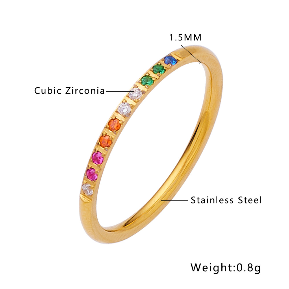New Personalized Trendy Ring Niche Colorful Crystals Stainless Steel Ring Women's Ultra Fine Zircon Titanium Steel Ring High Sense