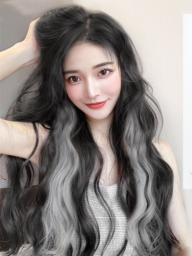 网红挂耳烫假发片染真发挑染头发神器彩色一片式无痕隐形卷发长发