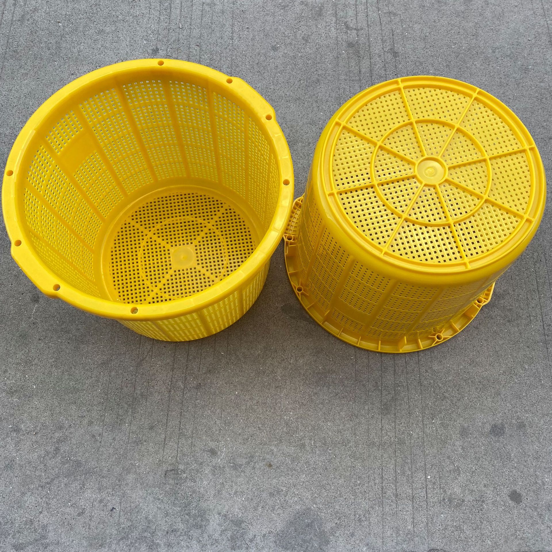 圆形腰箩水果胶框水果采摘箩筐水产海鲜塑料虾萝圆形海鲜周转筐