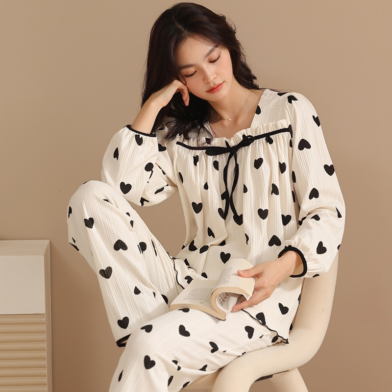 纯棉睡衣女套装春秋新款长袖两件套韩系甜美可外穿家居服女可外穿