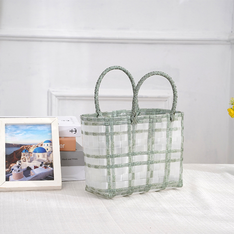 Plastic Woven Storage Hand Bag Shopping Basket Home Wholesale Portable Vegetable Basket Picnic Basket Rattan Woven Vegetables Basket