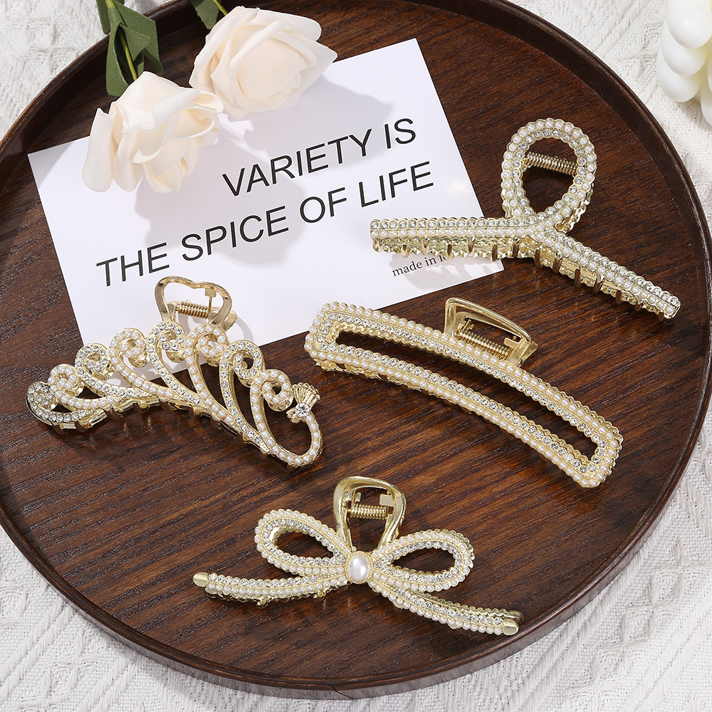 alloy shark clip large pearl barrettes metal hair jaw clip