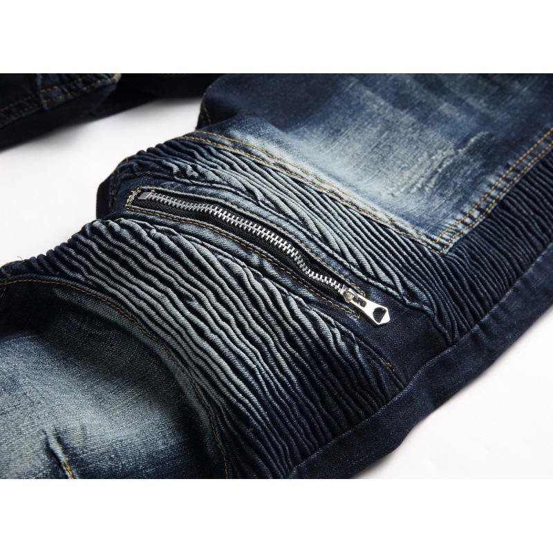 。。  New Men's Jeans Slim Straight Washed Motorcycle Straight Dark Blue Amazon Aliexpress Wish Trousers