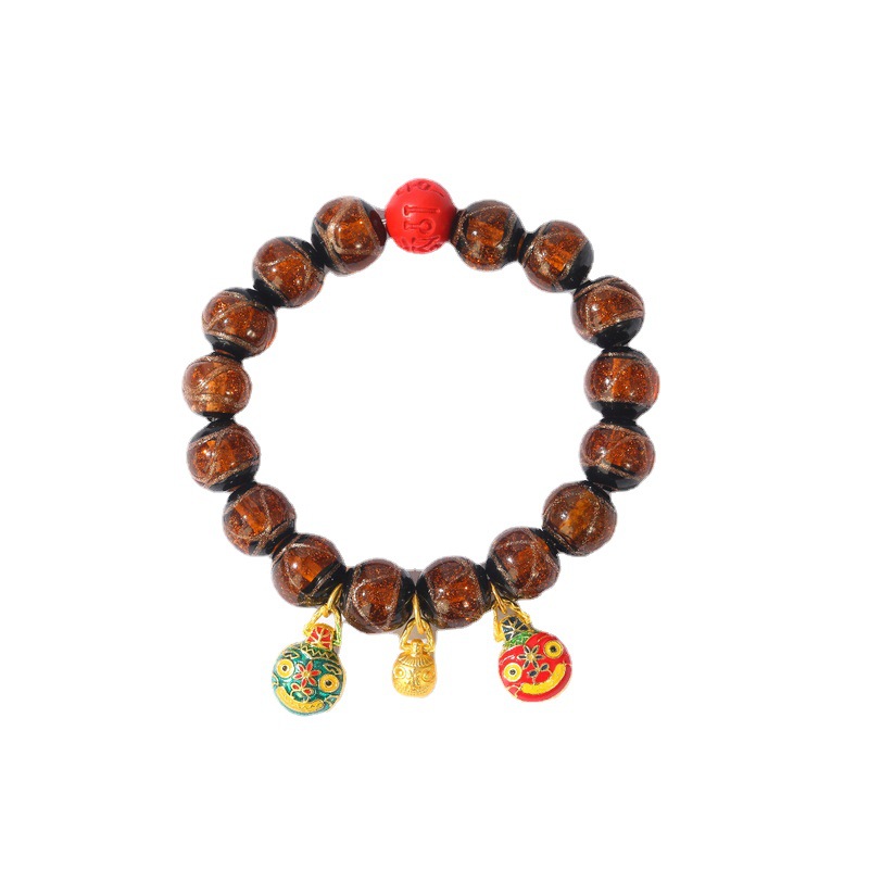 Yuyuyuan Fragrant Gray Colored Glaze Bracelet Swallowing Gold Beast Cinnabar Five Famous Mountain Buddha Beads Crafts Ornament Live Broadcast Supply