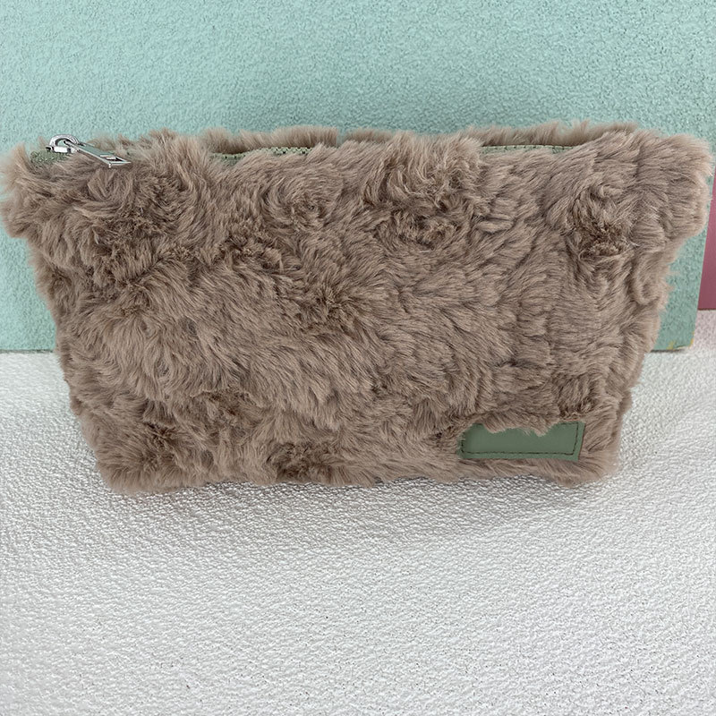 Customized Plush Cosmetic Bag Solid Color Large Capacity Simple and Convenient Portable Handbag Women's Zipper Storage Bag