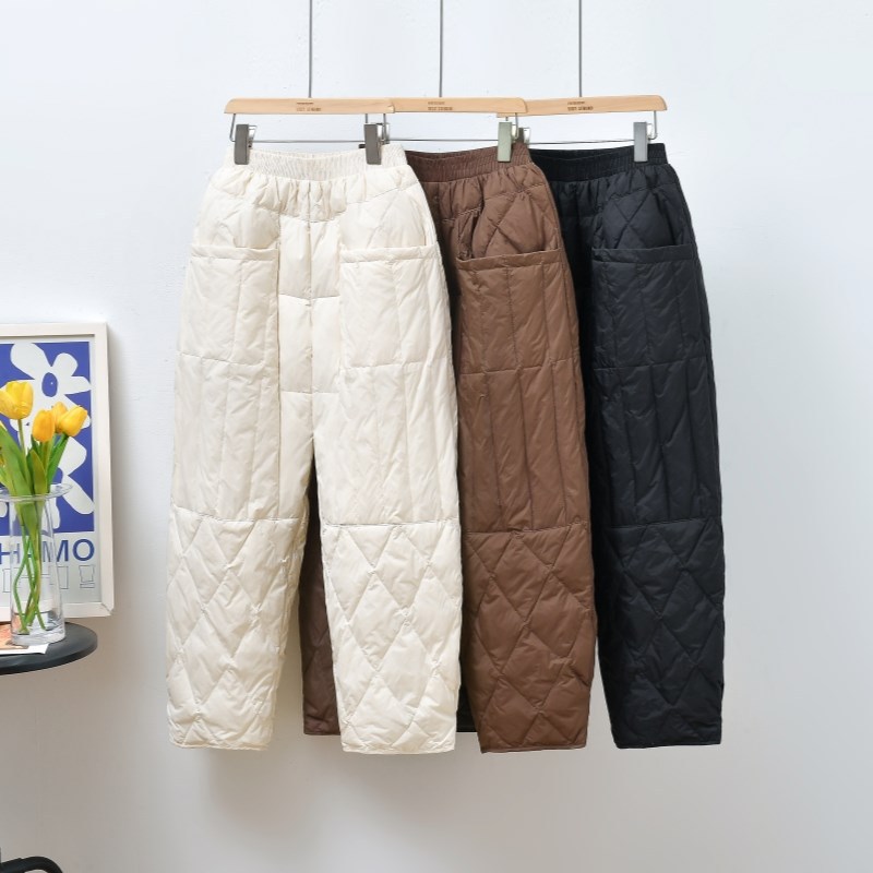 冬装新款轻薄羽绒裤女外穿高腰宽松显瘦妈妈直筒哈伦休闲保暖棉裤