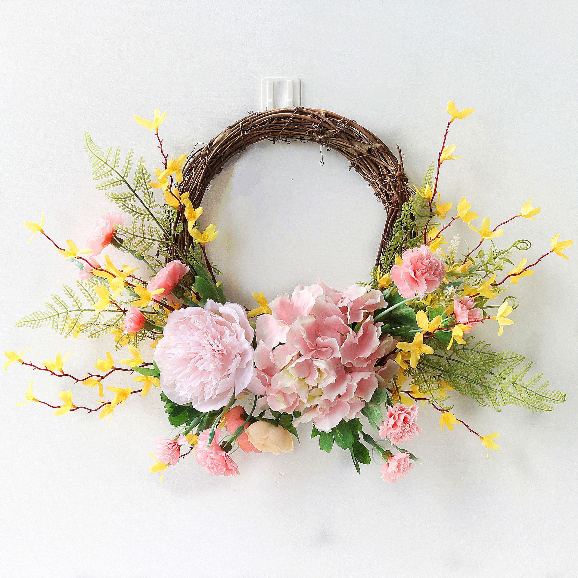 2021春季新款花环迎春花报春花母亲节康乃馨花环门饰节日装饰礼物