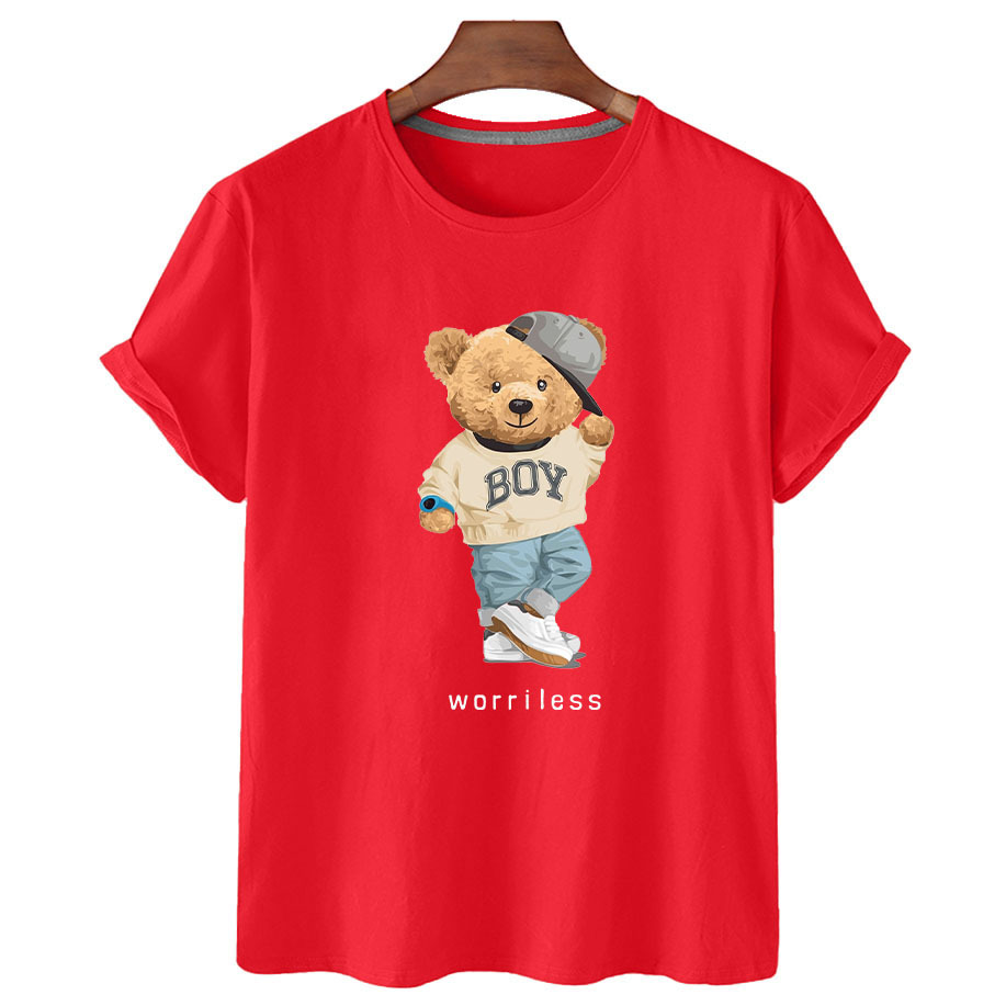 夏季男女款跨境大码纯棉短袖t恤worriless泰迪熊速卖通独立站wish