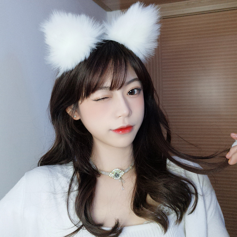 新款网红超大猫耳朵发箍白狐狸铃铛少女拍照发卡兽耳发夹萌可爱