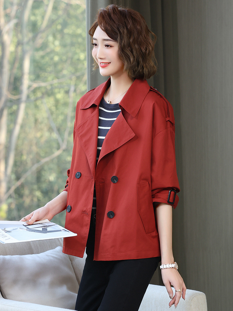 砖红色风衣外套女短款小个子西装领上衣春秋二八月休闲洋气妈妈款