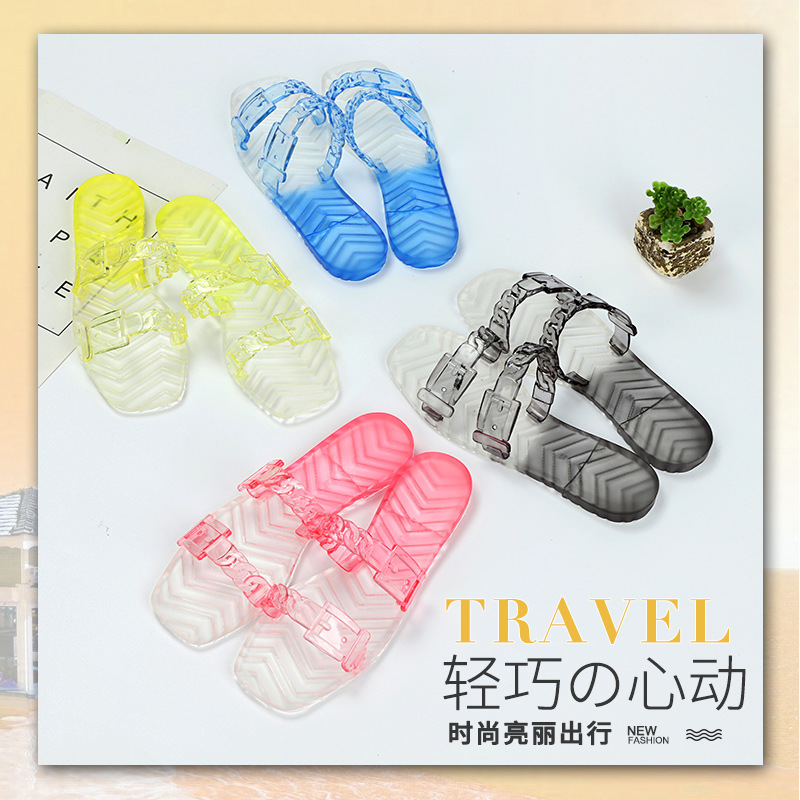 fashion slippers female summer new crystal slippers jelly transparent ins social outdoor slippers student korean style