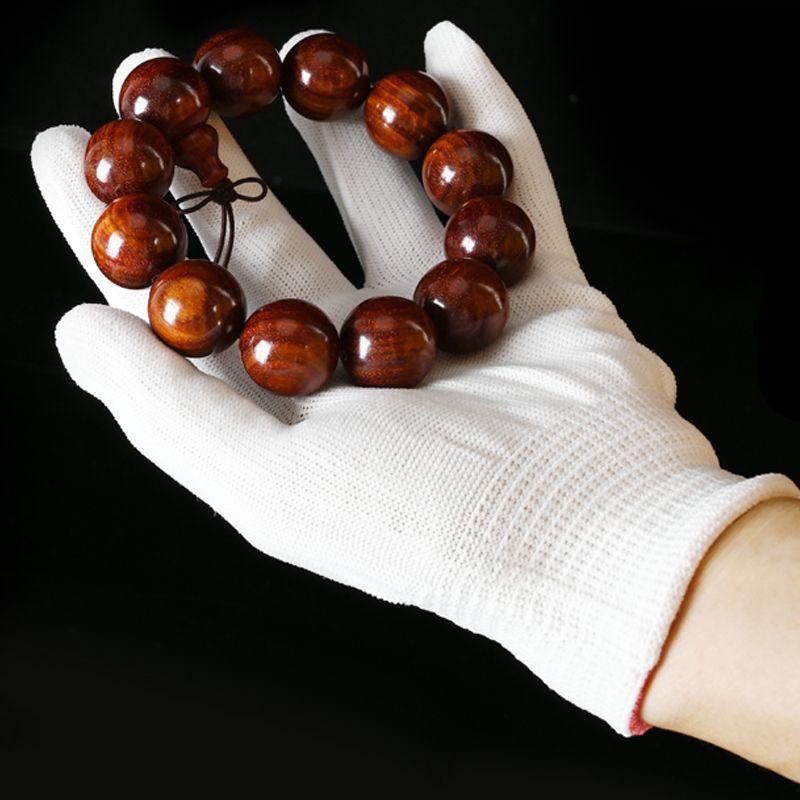 小叶紫檀手串文玩盘玩盘珠把玩古玩包浆珠宝礼仪布白手套通用