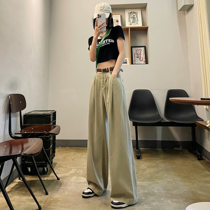 American Retro Jeans for Women 2023 Early Autumn New Fashionable Stylish Covering Loose Slimming Casual Pleated Trousers