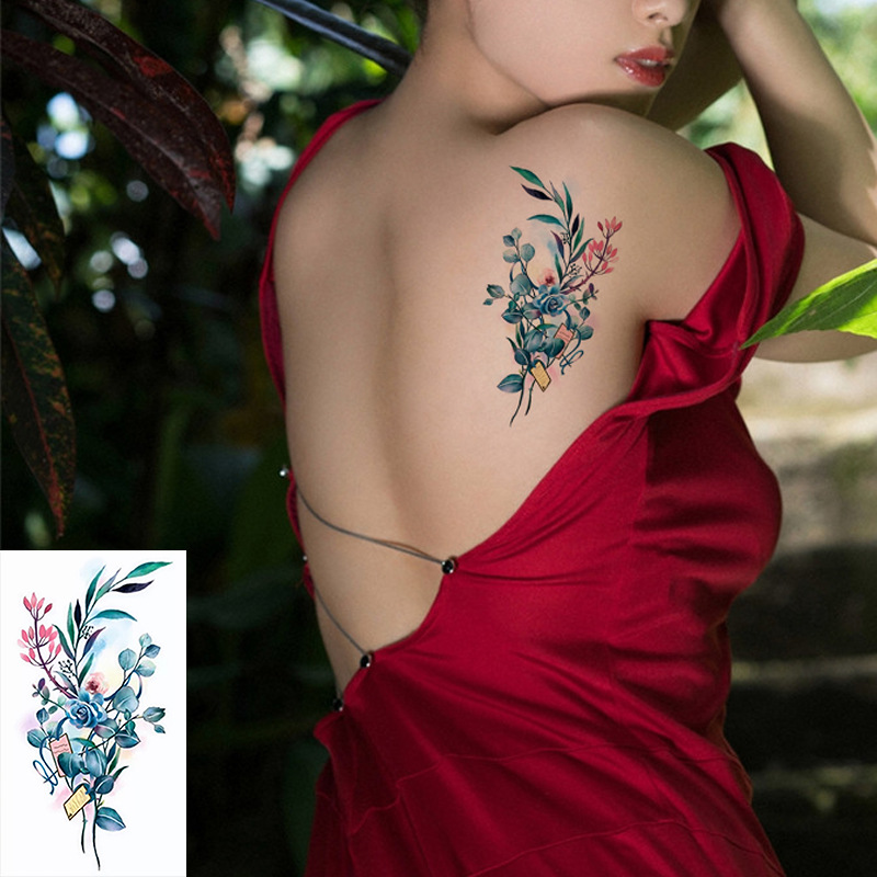 Fresh Tattoo Stickers English Letters Flowers Butterfly Sketch Lines Waterproof Tattoo Stickers Tattoo