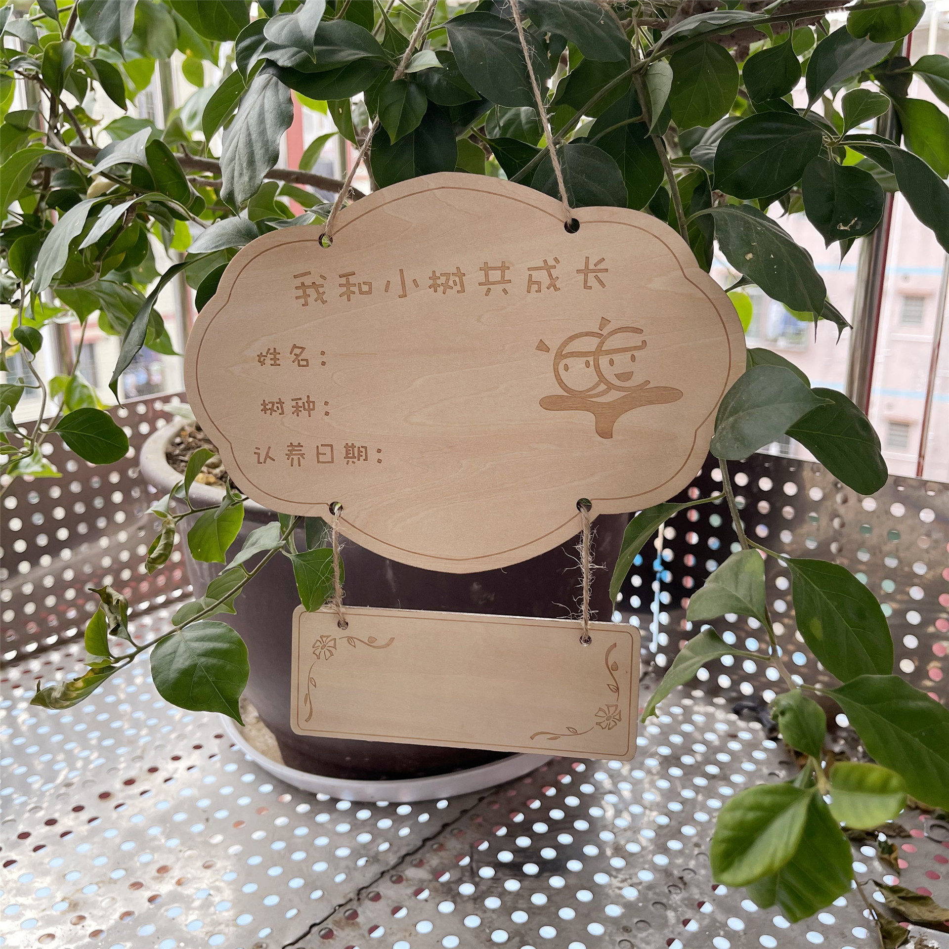 花卉植物标签果树植树植树节认养牌木质标签学校活动挂牌励志双面