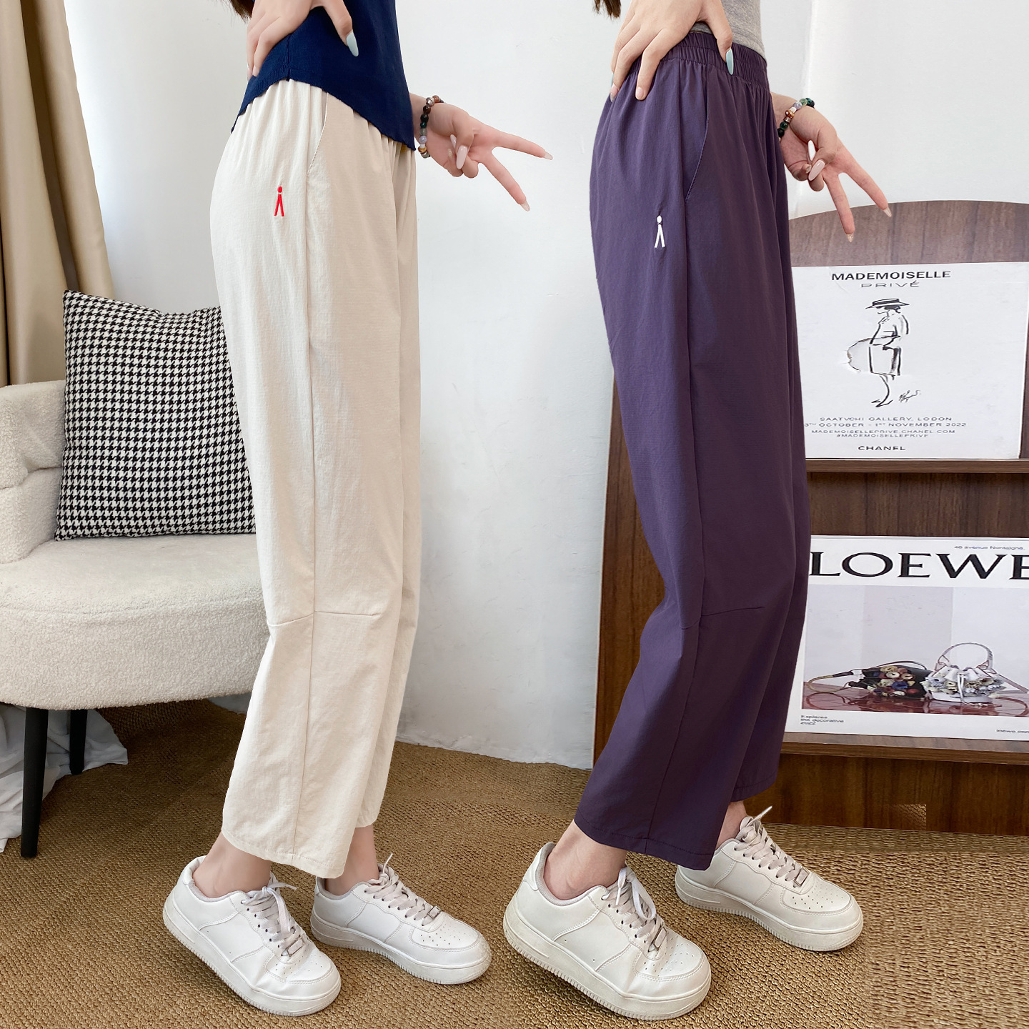 夏日轻薄九分裤子女2025新款速干凉凉遛弯裤大码哈伦冰丝萝卜裤子