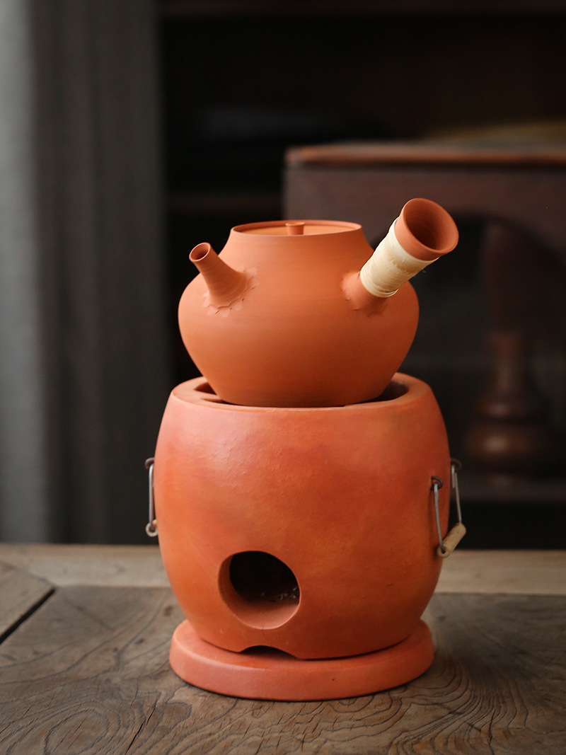 黄钢清手拉壶 超薄清泉砂铫 潮汕工夫茶炉烧水壶红泥炭炉州单丛茶