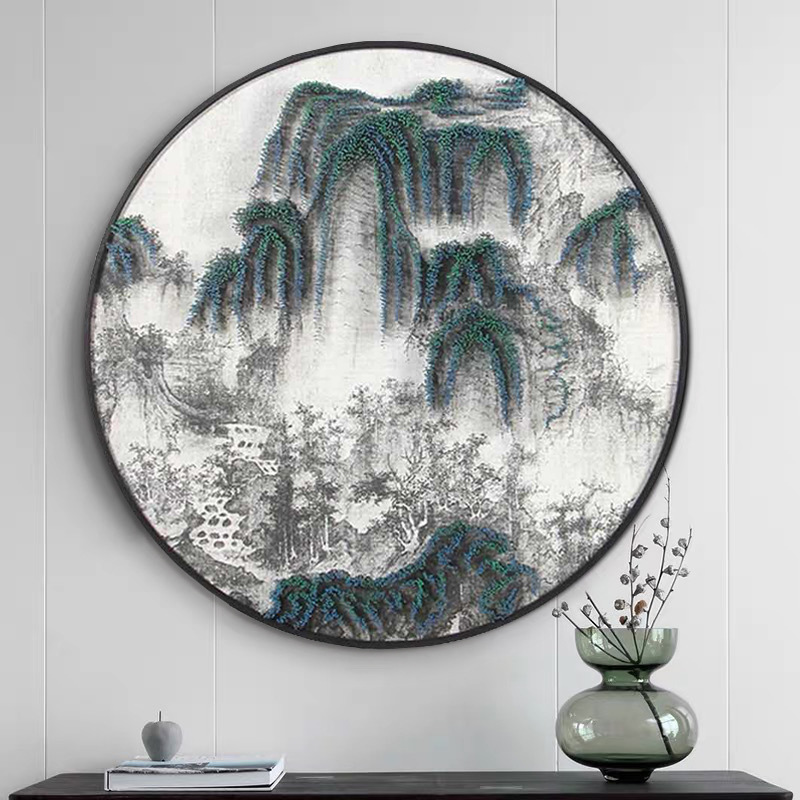 钉子画新中式装饰画圆形入户玄关挂画实物画立体装置画墙酒店壁画
